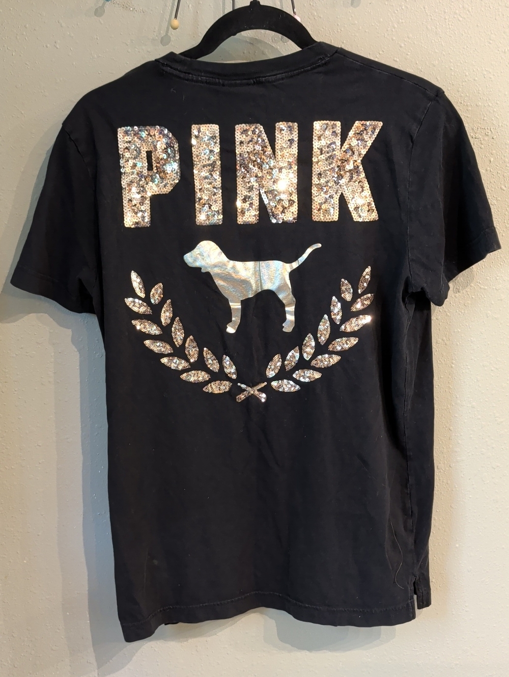PINK Victoria's Secret Sequin Dog Doggy Black Gold Size Small